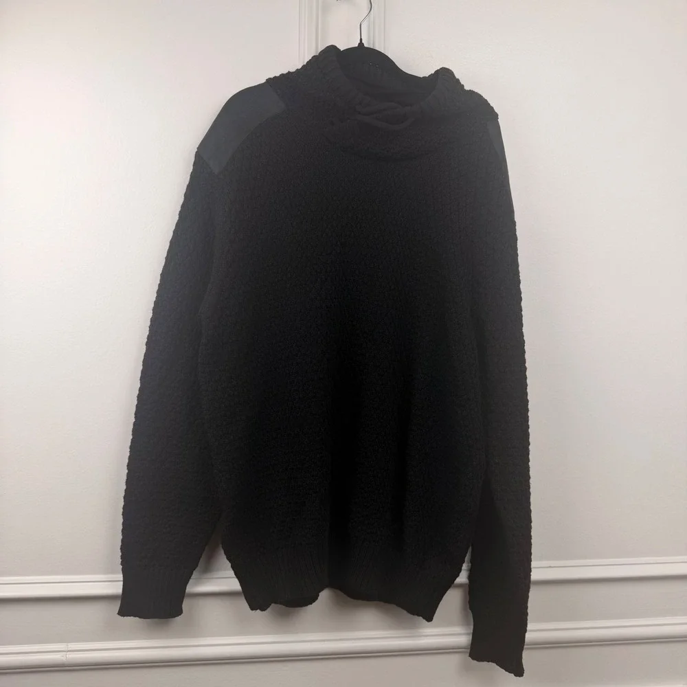 XRAY Jeans Mens Black Chunky Knit Cowl Neck Sweater Shoulder Patches XL RN164651